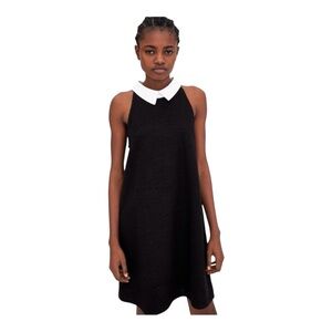 Zara Trafaluc Peter Pan Collar Dress S/S Black White Wednesday Addams $60 Retail